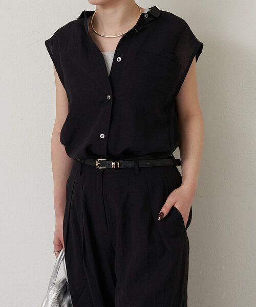 LIVETART（リヴェタート）の「スリットノースリーブシャツ（シャツ/ブラウス・レディース・キャメル/ブラック・FREE）」の6枚目の写真