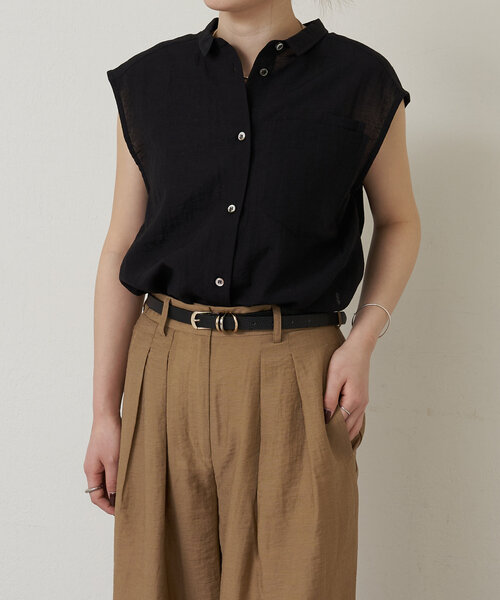 LIVETART（リヴェタート）の「スリットノースリーブシャツ（シャツ/ブラウス・レディース・キャメル/ブラック・FREE）」の11枚目の写真