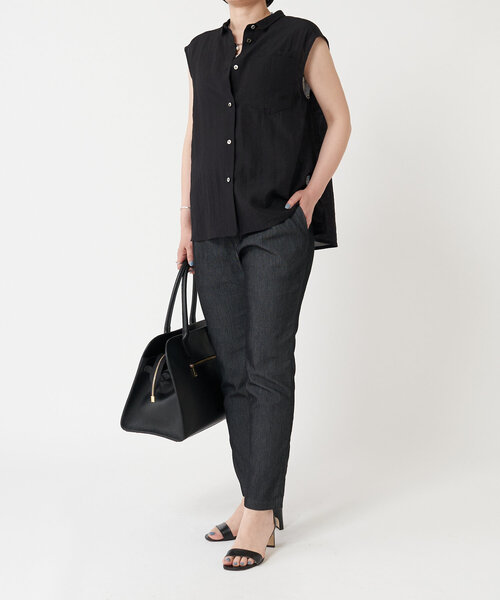 LIVETART（リヴェタート）の「スリットノースリーブシャツ（シャツ/ブラウス・レディース・キャメル/ブラック・FREE）」の13枚目の写真