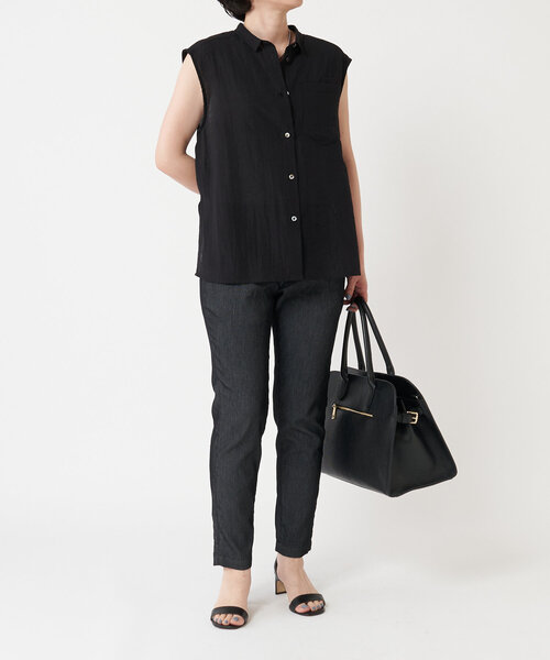 LIVETART（リヴェタート）の「スリットノースリーブシャツ（シャツ/ブラウス・レディース・キャメル/ブラック・FREE）」の15枚目の写真