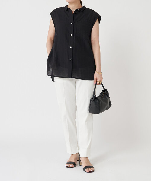 LIVETART（リヴェタート）の「スリットノースリーブシャツ（シャツ/ブラウス・レディース・キャメル/ブラック・FREE）」の18枚目の写真