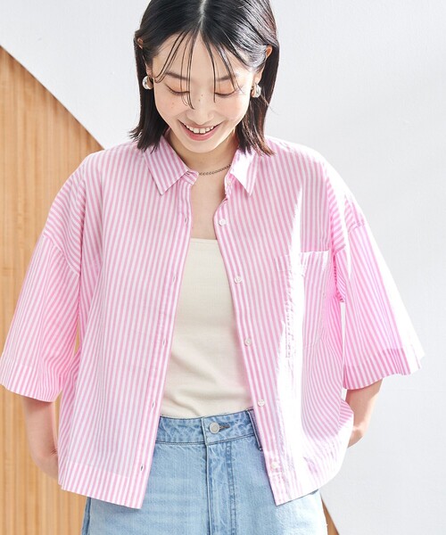 coen(コーエン)の「シャーベットコットン半袖シャツ(シャツ/ブラウス・レディース・オフホワイト/ライトブルー/その他1/その他2/その他3・M/L)」の1枚目の写真