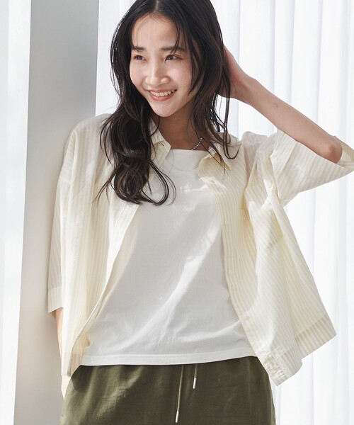 coen(コーエン)の「シャーベットコットン半袖シャツ(シャツ/ブラウス・レディース・オフホワイト/ライトブルー/その他1/その他2/その他3・M/L)」の4枚目の写真