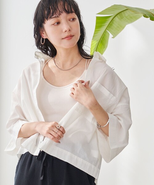 coen(コーエン)の「シャーベットコットン半袖シャツ(シャツ/ブラウス・レディース・オフホワイト/ライトブルー/その他1/その他2/その他3・M/L)」の2枚目の写真