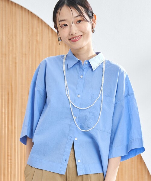 coen(コーエン)の「シャーベットコットン半袖シャツ(シャツ/ブラウス・レディース・オフホワイト/ライトブルー/その他1/その他2/その他3・M/L)」の3枚目の写真