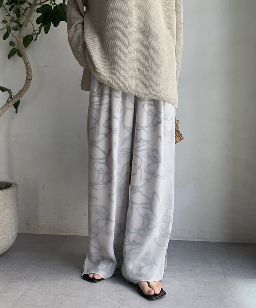 DouDou（ドゥドゥ）の「【WEB限定】シアーレイヤードプリントパンツ（その他パンツ・レディース・ブラック/オフホワイト・FREE）」の9枚目の写真