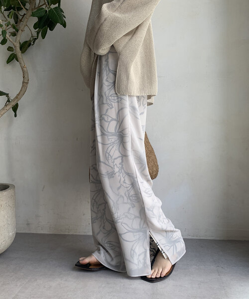 DouDou（ドゥドゥ）の「【WEB限定】シアーレイヤードプリントパンツ（その他パンツ・レディース・ブラック/オフホワイト・FREE）」の12枚目の写真