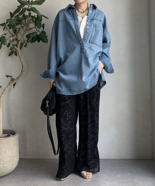 DouDou（ドゥドゥ）の「【WEB限定】シアーレイヤードプリントパンツ（その他パンツ・レディース・ブラック/オフホワイト・FREE）」の21枚目の写真