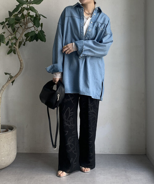 DouDou（ドゥドゥ）の「【WEB限定】シアーレイヤードプリントパンツ（その他パンツ・レディース・ブラック/オフホワイト・FREE）」の22枚目の写真
