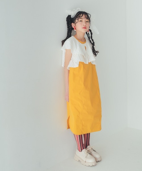 unica（ユニカ）の「カーデ付きウェーブラインワンピース（ワンピース・キッズ・マスタード/レッド/ブラック・M/L/XL/S）」の6枚目の写真