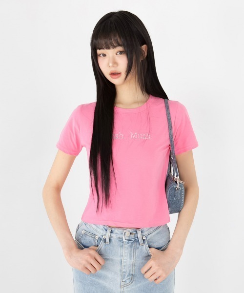 tシャツ A'GEM/9 × .kom 「muah muah/ムーアムーア」HOT FIX LOGO HALF T-SHIRT/ホットフィックスロゴ A'GEM/9 × .kom 『muah muah/ムーアムーア』HOT FIX LOGO HALF T