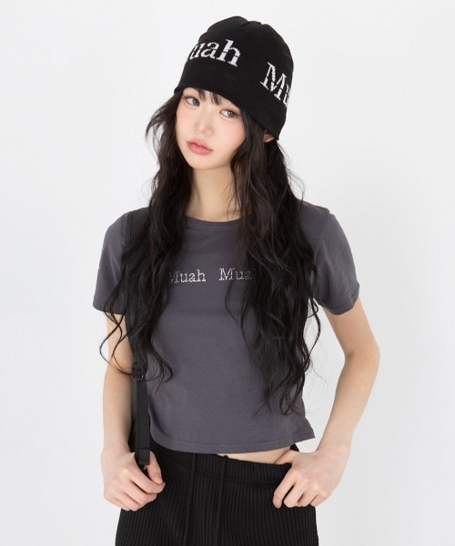 muahmuah(ムーアムーア)の「A'GEM/9 × .kom 『muah muah/ムーアムーア』HOT FIX LOGO HALF T-SHIRT/ホットフィックスロゴ TEE(Tシャツ/カットソー・レディース・ホワイト/ピンク/チャコールグレー・FREE)」の21枚目の写真