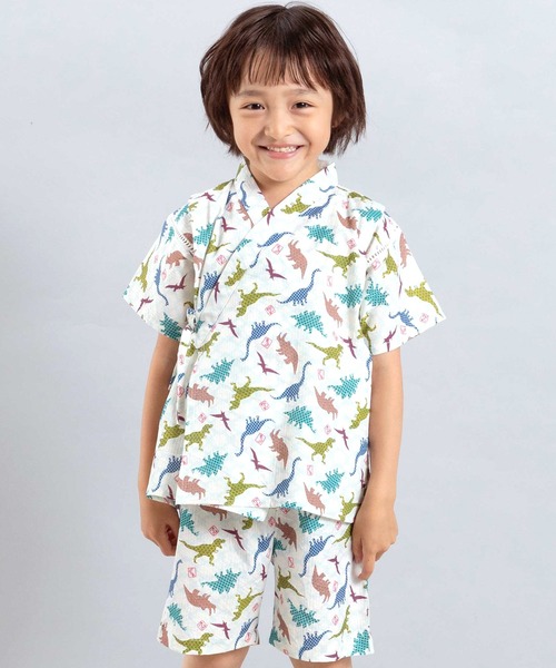 SLAP SLIP(スラップスリップ)の「【お揃い】モチーフ総柄甚平(80~130cm)(浴衣・キッズ・ブルー系その他2/ホワイト系その他/ブルー系その他・100cm/110cm/90cm/80cm/130cm/120cm)」の1枚目の写真