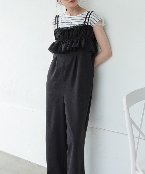 Bab（バブ）の「【S・Mサイズ展開】ギャザーオールインワン（つなぎ/オールインワン・レディース・ブラック/ベージュ/ブルー・S/M）」の2枚目の写真