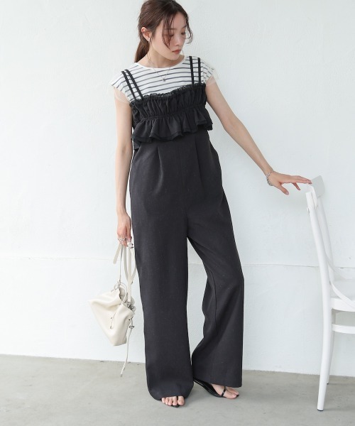 Bab（バブ）の「【S・Mサイズ展開】ギャザーオールインワン（つなぎ/オールインワン・レディース・ブラック/ベージュ/ブルー・S/M）」の9枚目の写真