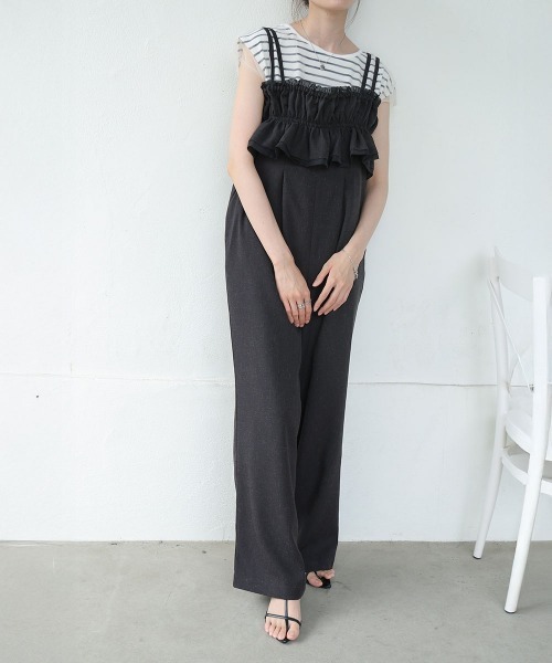 Bab（バブ）の「【S・Mサイズ展開】ギャザーオールインワン（つなぎ/オールインワン・レディース・ブラック/ベージュ/ブルー・S/M）」の4枚目の写真