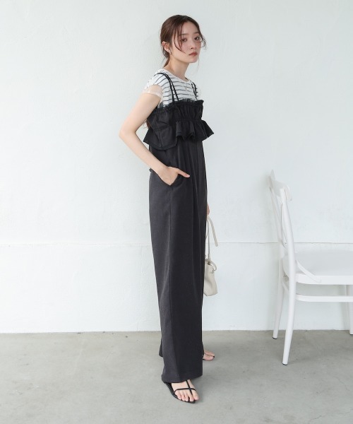 Bab（バブ）の「【S・Mサイズ展開】ギャザーオールインワン（つなぎ/オールインワン・レディース・ブラック/ベージュ/ブルー・S/M）」の6枚目の写真