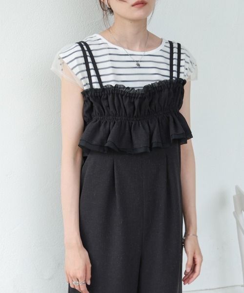 Bab（バブ）の「【S・Mサイズ展開】ギャザーオールインワン（つなぎ/オールインワン・レディース・ブラック/ベージュ/ブルー・S/M）」の7枚目の写真