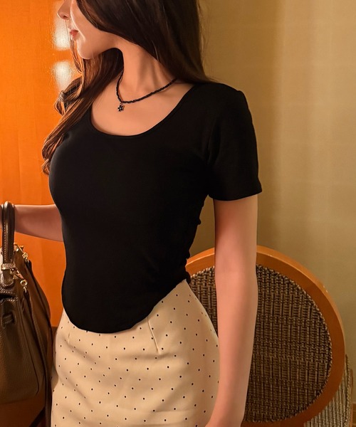 CHARME BY MICOLA(シャルムバイミコラ)の「カップ付ウエストシェイプバックレースTシャツ(Tシャツ/カットソー・レディース・ブラック/ピンク/ホワイト/ブラック系その他・FREE)」の9枚目の写真