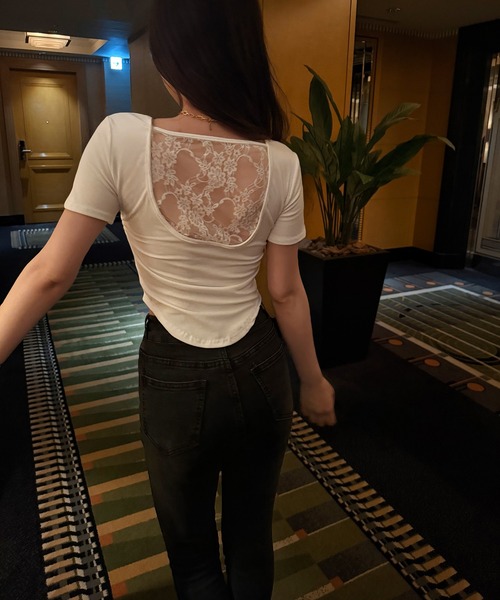 CHARME BY MICOLA(シャルムバイミコラ)の「カップ付ウエストシェイプバックレースTシャツ(Tシャツ/カットソー・レディース・ブラック/ピンク/ホワイト/ブラック系その他・FREE)」の7枚目の写真