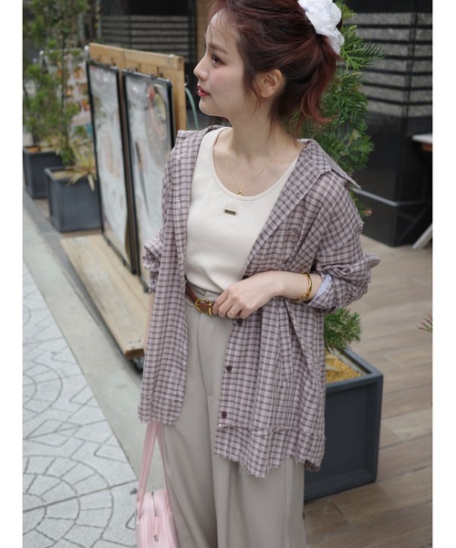 JUMELLE（ジュメロ）の「frayline check shirt（シャツ/ブラウス・レディース・ブラック/ピンク・FREE）」の2枚目の写真