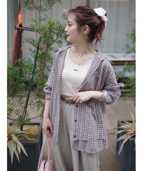 JUMELLE（ジュメロ）の「frayline check shirt（シャツ/ブラウス・レディース・ブラック/ピンク・FREE）」の9枚目の写真