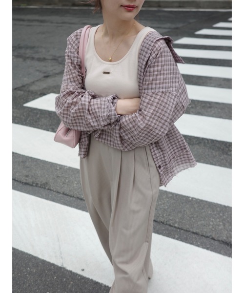 JUMELLE（ジュメロ）の「frayline check shirt（シャツ/ブラウス・レディース・ブラック/ピンク・FREE）」の5枚目の写真