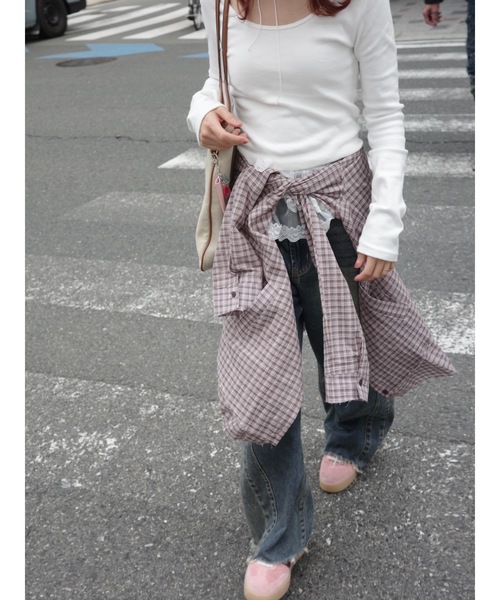 JUMELLE（ジュメロ）の「frayline check shirt（シャツ/ブラウス・レディース・ブラック/ピンク・FREE）」の3枚目の写真