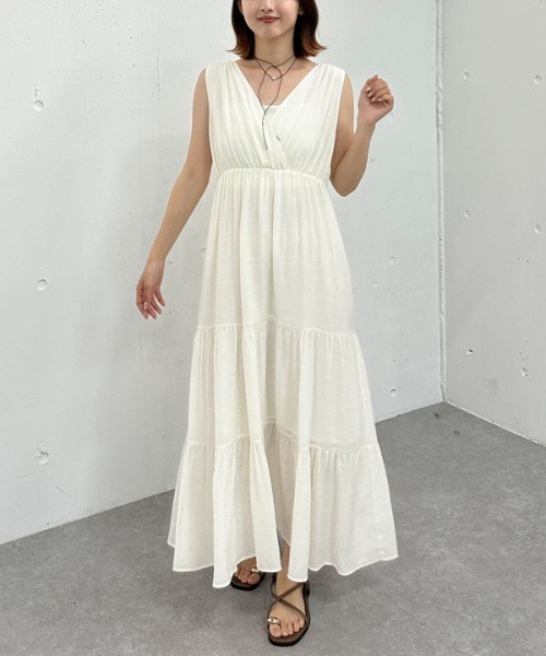 archives（アルシーヴ）の「’アソート２ｗａｙカシュクールノースリワンピース’（ワンピース・レディース・グリーン/アイボリー/ブラック/グレー・MEDIUM）」の2枚目の写真