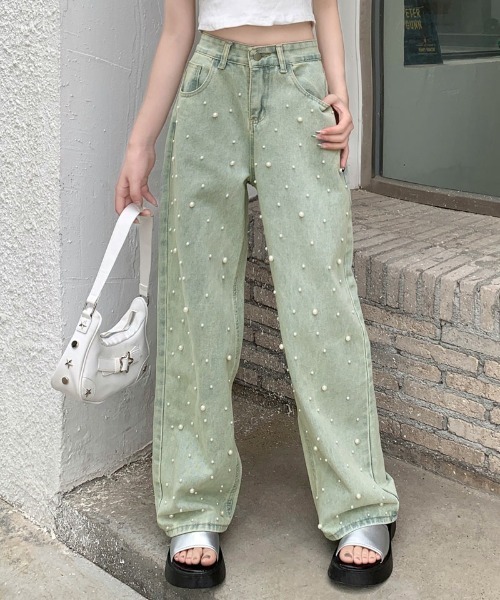 shoppinggo(ショッピングゴー)の「デニムパンツ パール デニムワイドパンツ(デニムパンツ・レディース・ライトブルー・M)」の1枚目の写真