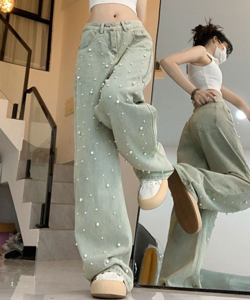 shoppinggo(ショッピングゴー)の「デニムパンツ パール デニムワイドパンツ(デニムパンツ・レディース・ライトブルー・M)」の9枚目の写真