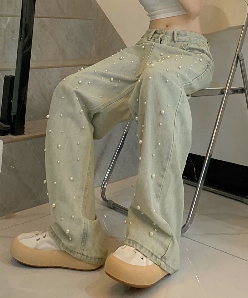 shoppinggo(ショッピングゴー)の「デニムパンツ パール デニムワイドパンツ(デニムパンツ・レディース・ライトブルー・M)」の8枚目の写真