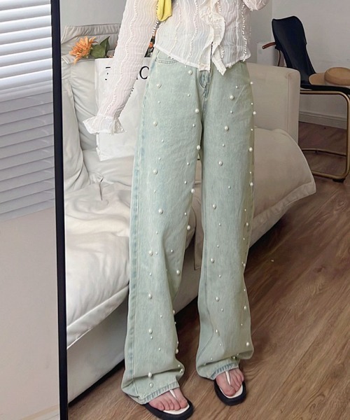 shoppinggo(ショッピングゴー)の「デニムパンツ パール デニムワイドパンツ(デニムパンツ・レディース・ライトブルー・M)」の4枚目の写真