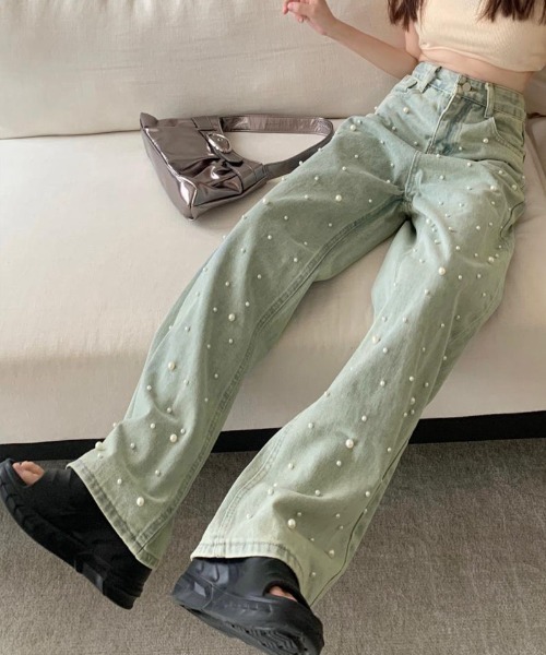 shoppinggo(ショッピングゴー)の「デニムパンツ パール デニムワイドパンツ(デニムパンツ・レディース・ライトブルー・M)」の3枚目の写真