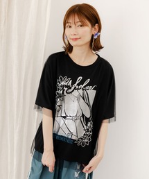 iS ScoLar イズスカラー Tシャツ 花柄　チュール重ね 543219-29 ネイビー 152754：3柄展開チュール重ねスカートの通販-ScoLar