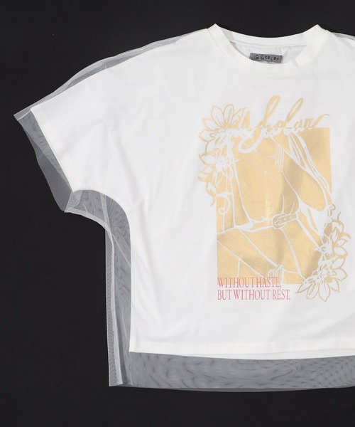 セール】552201：ワンシーン箔プリント チュール重ねTシャツ（T