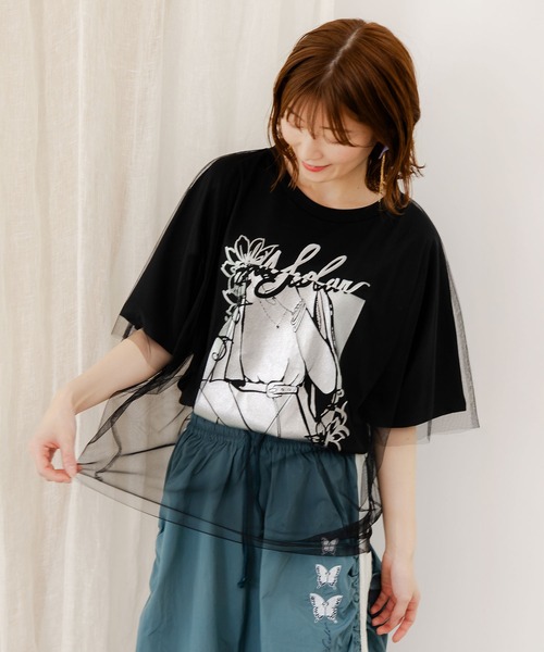 セール】552201：ワンシーン箔プリント チュール重ねTシャツ（T
