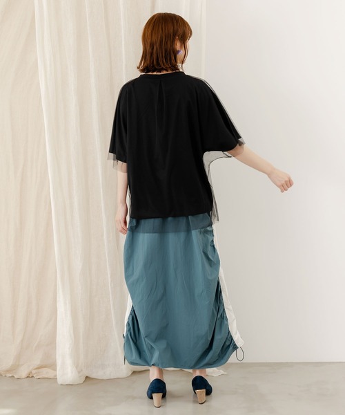 tシャツ 552201：ワンシーン箔プリント チュール重ねTシャツ レディース 552201：ワンシーン箔プリント チュール重ねTシャツの通販-ScoLar