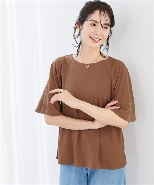 7days Life Styling(セブンデイズライフスタイリング)の「【接触冷感】シルケット加工フレア袖トップス(Tシャツ/カットソー・レディース・ミント/ネイビー/ブラウン/オフホワイト/ブルーグレー/チャコール・S/M/L/LL/3L)」の10枚目の写真