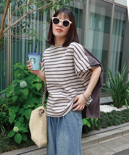 CORNERS(コーナーズ)の「USAコットンタックスリーブTシャツ(Tシャツ/カットソー・レディース・カーキ/ベージュ/ネイビー・FREE)」の2枚目の写真