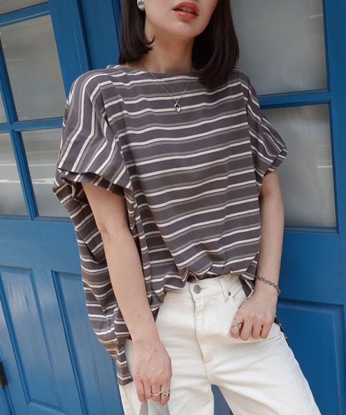 VERY掲載　[EUCLAID]タックスリーブスウェットTシャツ スリーブタック ロゴプリントスウェット