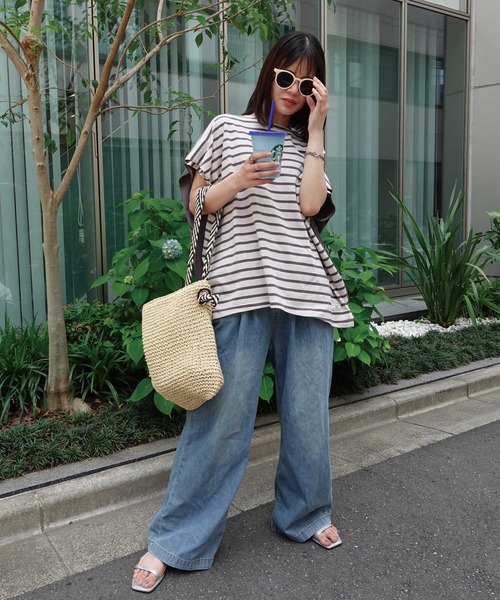 CORNERS(コーナーズ)の「USAコットンタックスリーブTシャツ(Tシャツ/カットソー・レディース・カーキ/ベージュ/ネイビー・FREE)」の22枚目の写真