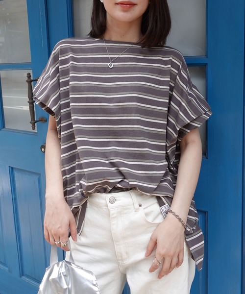 CORNERS(コーナーズ)の「USAコットンタックスリーブTシャツ(Tシャツ/カットソー・レディース・カーキ/ベージュ/ネイビー・FREE)」の7枚目の写真