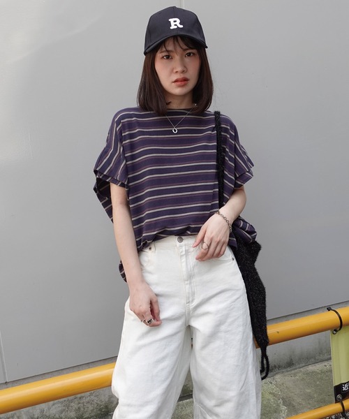 CORNERS(コーナーズ)の「USAコットンタックスリーブTシャツ(Tシャツ/カットソー・レディース・カーキ/ベージュ/ネイビー・FREE)」の19枚目の写真