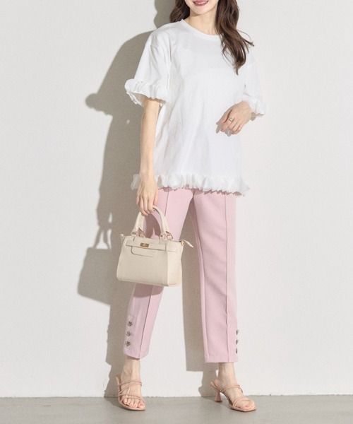 tocco closet(トッコ クローゼット)の「【ZOZO限定】同色パールフリルチュールトップス(Tシャツ/カットソー・レディース・ホワイト/ブラック・M)」の13枚目の写真