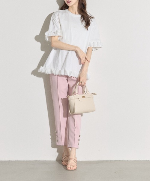 tocco closet(トッコ クローゼット)の「【ZOZO限定】同色パールフリルチュールトップス(Tシャツ/カットソー・レディース・ホワイト/ブラック・M)」の12枚目の写真