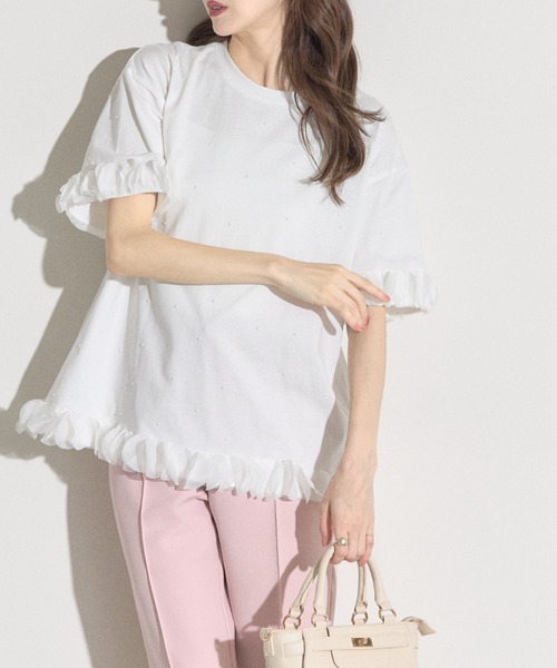 tocco closet(トッコ クローゼット)の「【ZOZO限定】同色パールフリルチュールトップス(Tシャツ/カットソー・レディース・ホワイト/ブラック・M)」の14枚目の写真