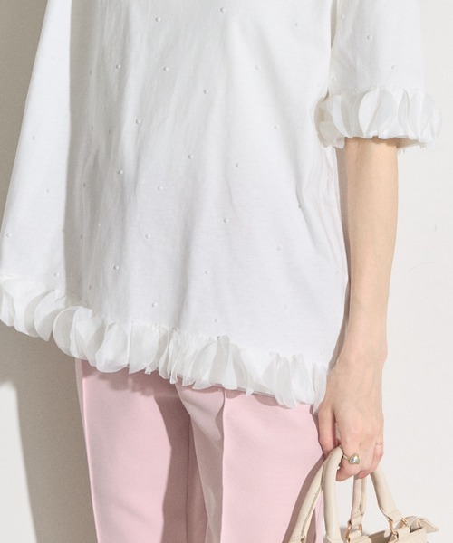 tocco closet(トッコ クローゼット)の「【ZOZO限定】同色パールフリルチュールトップス(Tシャツ/カットソー・レディース・ホワイト/ブラック・M)」の18枚目の写真