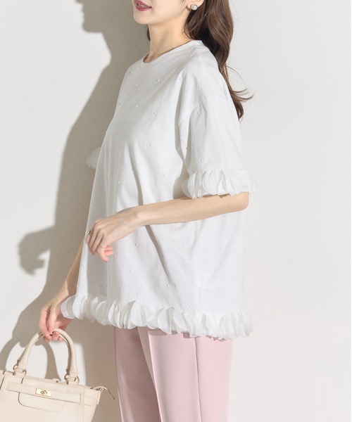 tocco closet(トッコ クローゼット)の「【ZOZO限定】同色パールフリルチュールトップス(Tシャツ/カットソー・レディース・ホワイト/ブラック・M)」の15枚目の写真