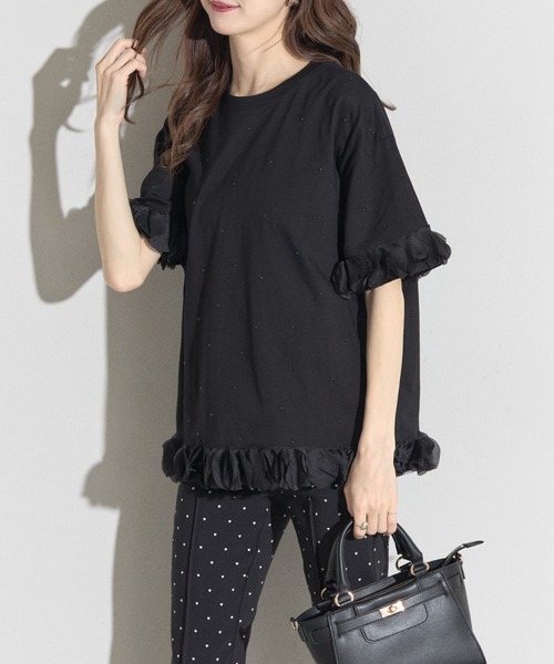 tocco closet(トッコ クローゼット)の「【ZOZO限定】同色パールフリルチュールトップス(Tシャツ/カットソー・レディース・ホワイト/ブラック・M)」の22枚目の写真